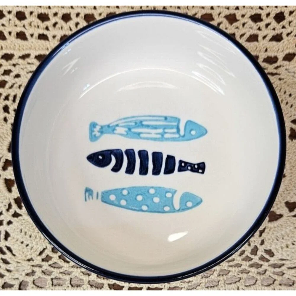 Signature Blue & Aqua Ceramic Fish Design Cat Food Bowl 5